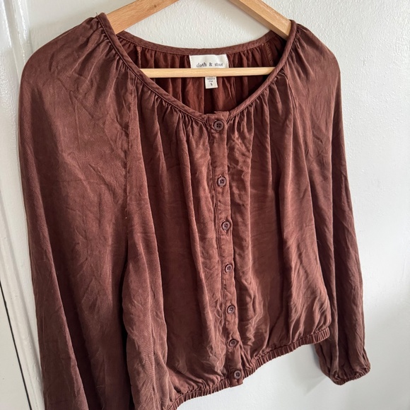 Cloth & Stone Shirred Button Front Blouse Mahogany Brown size S - Picture 4 of 6
